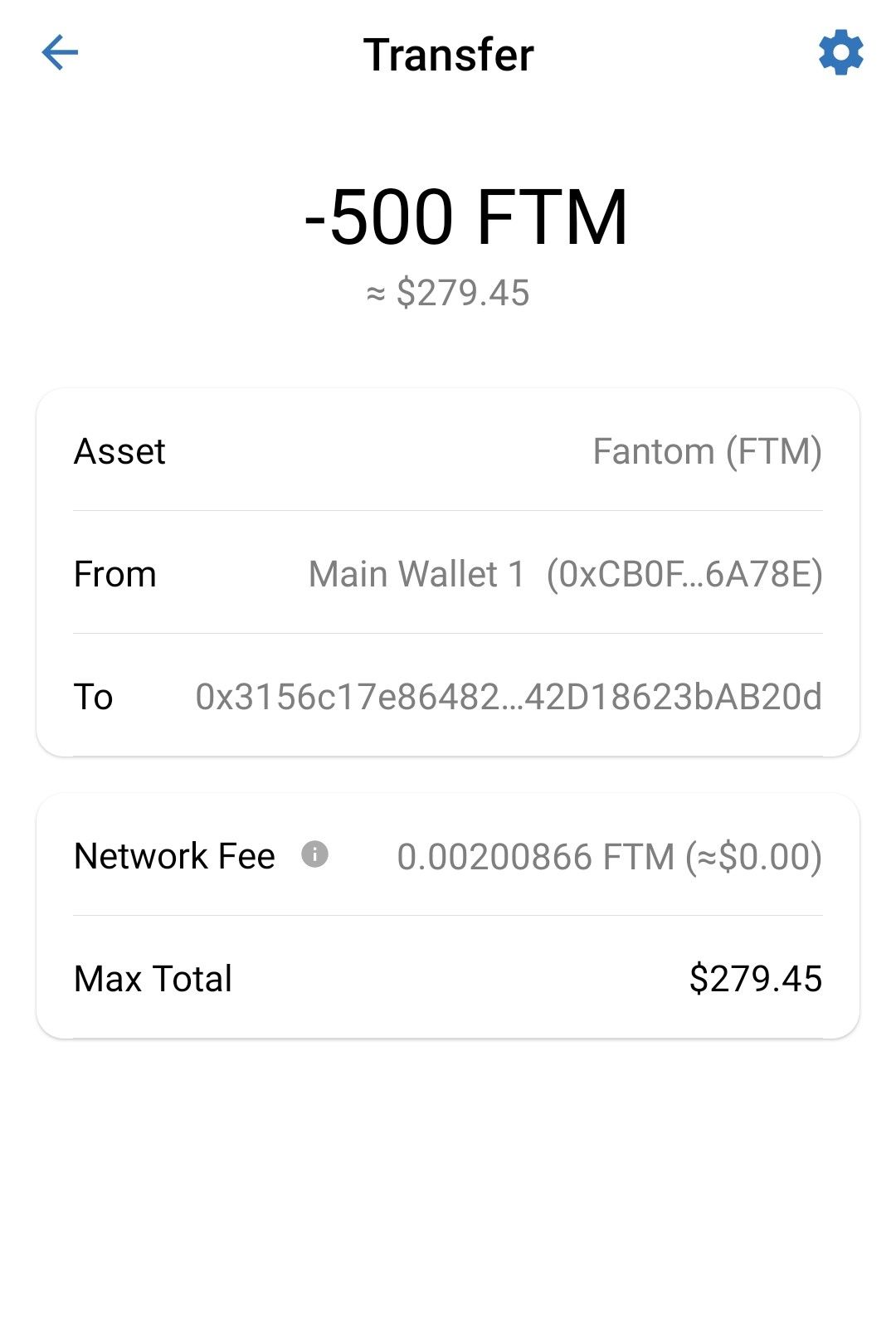 transfer FTM using Trust Wallet