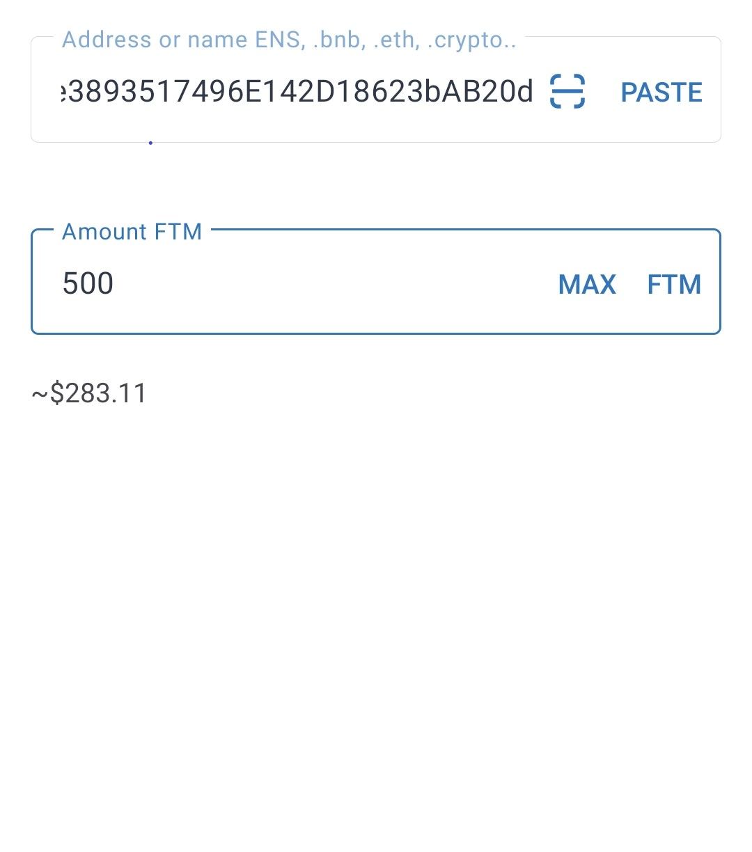 send FTM from Trust Wallet