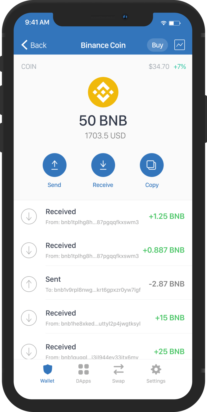 Mobile mockup that shows how to use binance with Trust Wallet