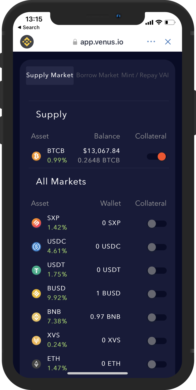 Shows a mockup how bitcoin look like in the trust wallet interface