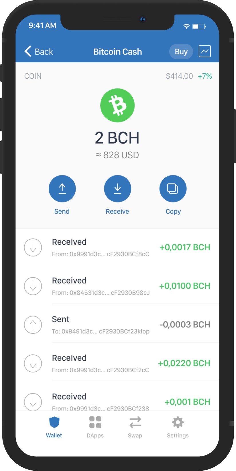 Mobile mockup that shows how to use bitcoincash with Trust Wallet