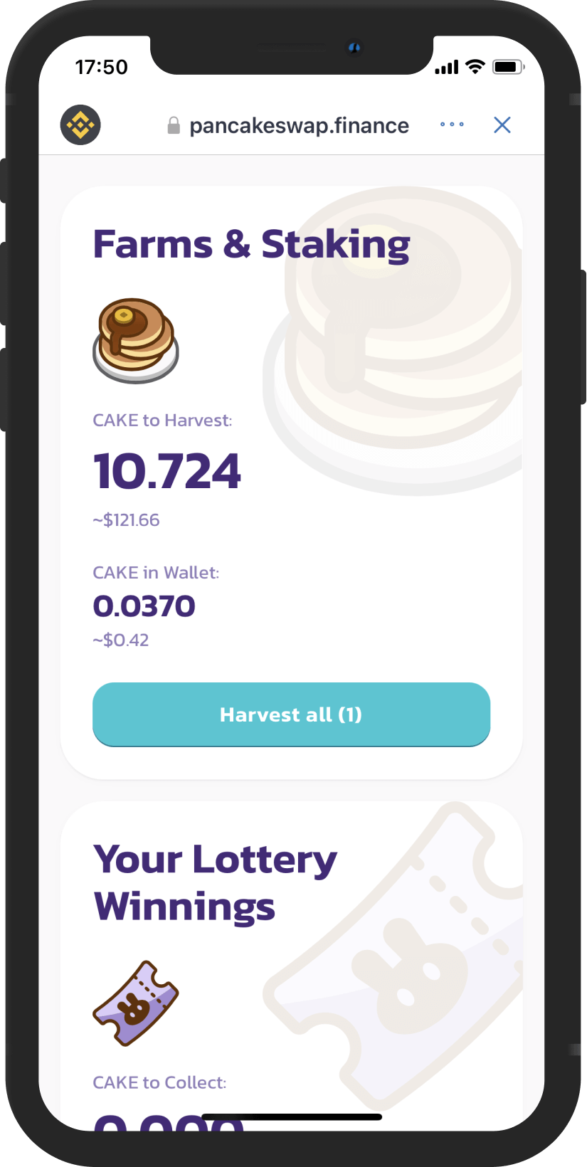 Shows a mockup how cake earnings could look like