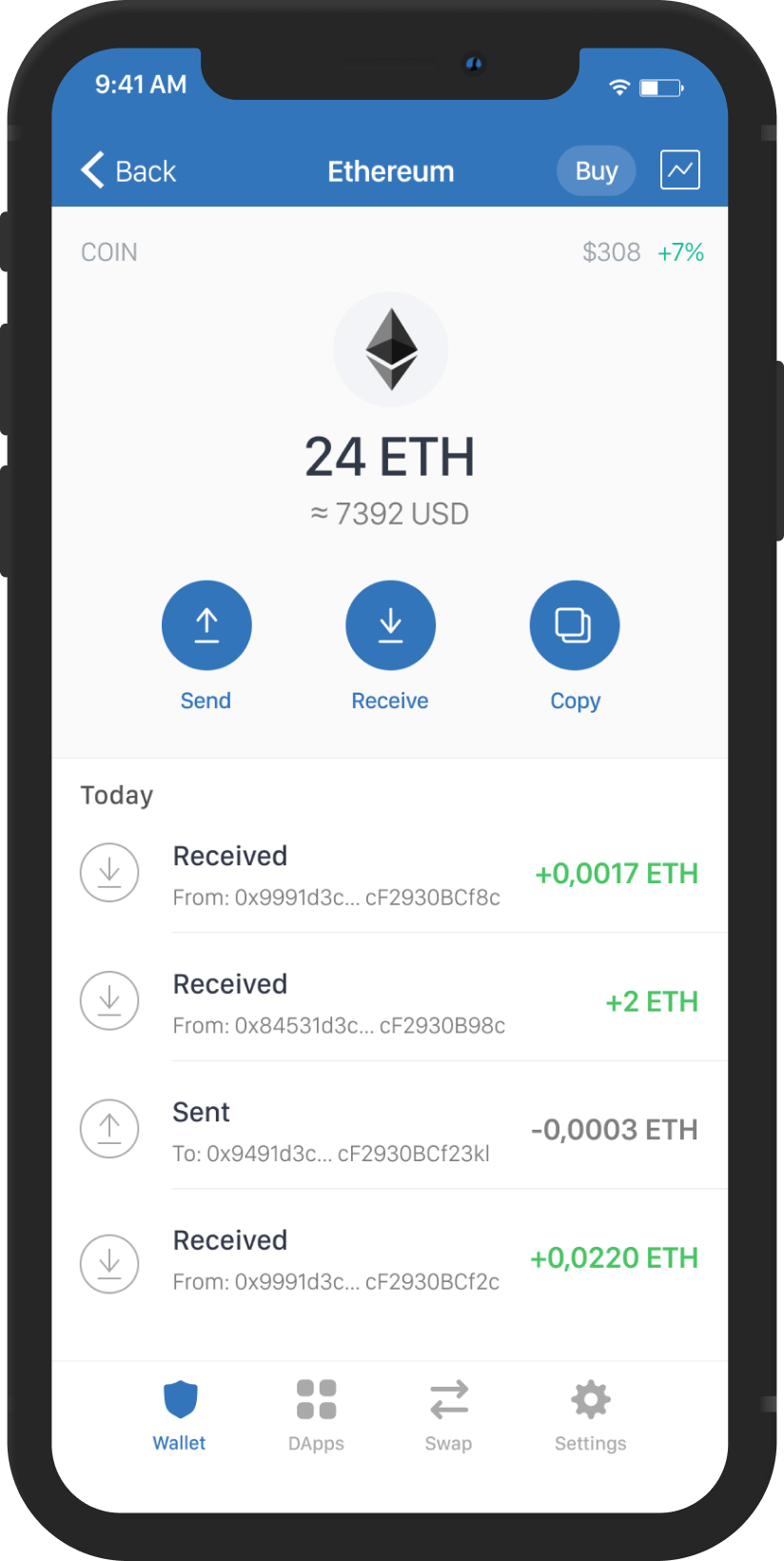 Mobile mockup that shows how to use ethereum with Trust Wallet
