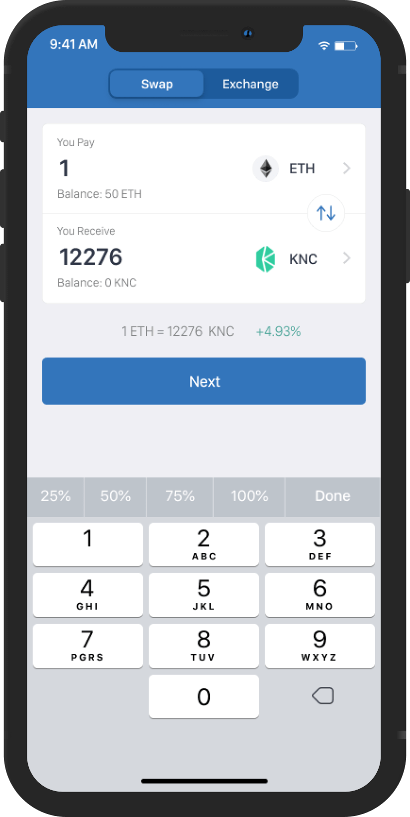 Trust Wallet mobile mockup shows how it looks like to use ethereum